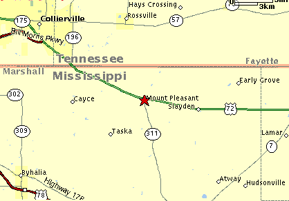 Map to Mt. Pleasant Mississippi